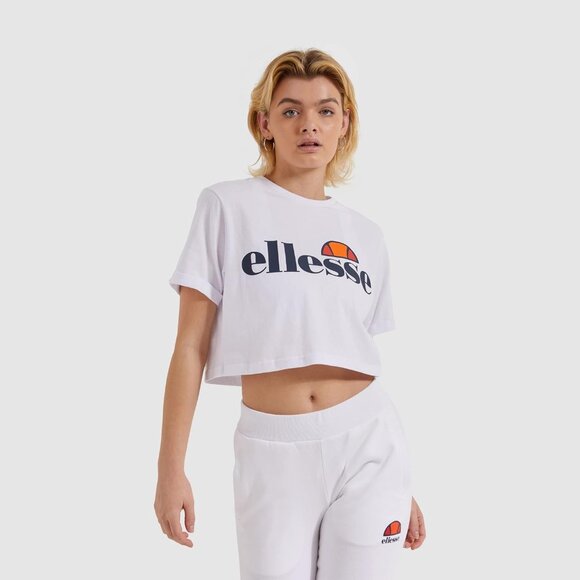 Ellesse Albany Graphic Spell-Out Cropped Boxy T-Shirt White - Picture 1 of 7